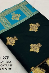 Black Banarasi Soft Silk Saree with Gold Zari Buttis and Contrast Checked Pallu and Blouse  in Surat