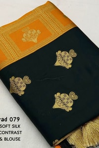 Black Banarasi Soft Silk Saree with Gold Zari Buttis and Contrast Checked Pallu and Blouse  in Surat