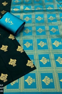 Black Banarasi Soft Silk Saree with Gold Zari Buttis and Contrast Checked Pallu and Blouse  in Surat