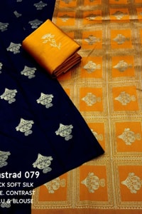 Black Banarasi Soft Silk Saree with Gold Zari Buttis and Contrast Checked Pallu and Blouse  in Surat