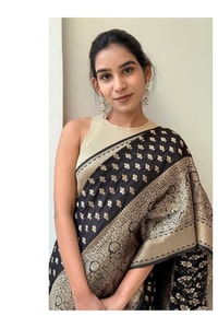 Black Banarasi Soft Silk Saree with Gold Zari Floral Buttis and Heavy Paisley Jaal Pallu  in Surat