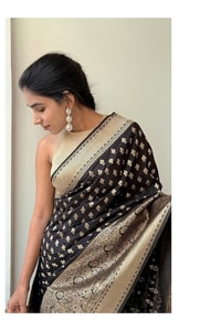 Black Banarasi Soft Silk Saree with Gold Zari Floral Buttis and Heavy Paisley Jaal Pallu  in Surat