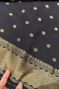 Black Banarasi Soft Silk Saree with Gold Zari Floral Buttis and Heavy Paisley Jaal Pallu  in Surat