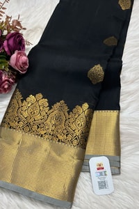 Black Banarasi Soft Silk Saree with Gold Zari Temple Border and Tissue-Look Pallu  in Surat