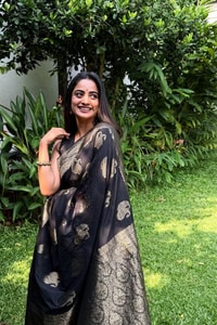 Black Banarasi Soft Silk Saree with Large Antique Zari Paisley Buttas and Heavy Brocade Pallu  in Surat