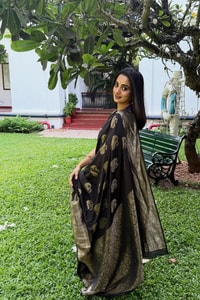 Black Banarasi Soft Silk Saree with Large Antique Zari Paisley Buttas and Heavy Brocade Pallu  in Surat