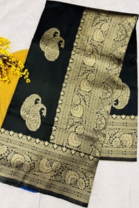 Black Banarasi Soft Silk Saree with Large Antique Zari Paisley Buttas and Heavy Brocade Pallu  in Surat