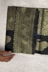 Black Banarasi Soft Silk Saree with Large Antique Zari Paisley Buttas and Heavy Brocade Pallu  in Surat video 1