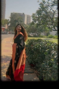 Black Banarasi Soft Silk Saree with Large Gold Floral Buttas and Burnt Orange Zari Border  in Surat video 2