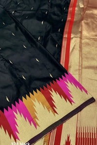 Black Banarasi Soft Silk Saree with Multicolour Temple Border and Gold Zari Pallu  in Surat