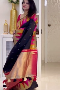 Black Banarasi Soft Silk Saree with Multicolour Temple Border and Gold Zari Pallu  in Surat video 1