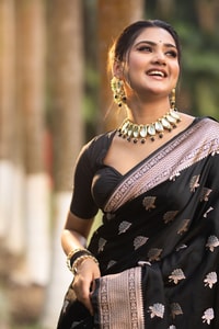 Black Banarasi Soft Silk Saree with Silver Zari Floral Buttas and Woven Pallu  in Surat