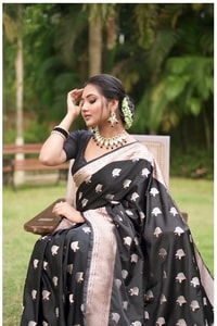 Black Banarasi Soft Silk Saree with Silver Zari Floral Buttas and Woven Pallu  in Surat video 1
