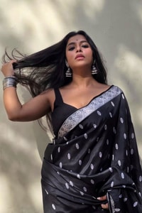 Black Banarasi Soft Silk Saree with Small Silver Zari Buttis and Broad Silver Border  in Surat