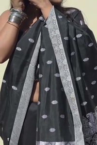 Black Banarasi Soft Silk Saree with Small Silver Zari Buttis and Broad Silver Border  in Surat video 2