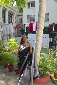 Black Banarasi Soft Silk Saree with Small Silver Zari Buttis and Broad Silver Border  in Surat video 3