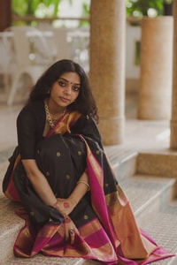 Black Butti Banarasi Soft Silk Saree with Magenta Pink Border and Copper Zari Pallu  in Surat