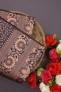 Black Copper Zari Brocade Banarasi Soft Silk Saree with Medallion Motif Border and Pallu  in Surat