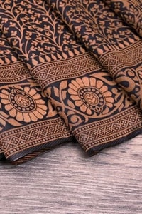 Black Copper Zari Brocade Banarasi Soft Silk Saree with Medallion Motif Border and Pallu  in Surat