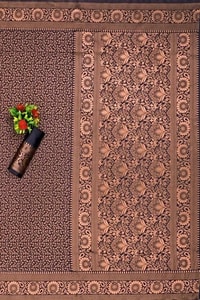 Black Copper Zari Brocade Banarasi Soft Silk Saree with Medallion Motif Border and Pallu  in Surat