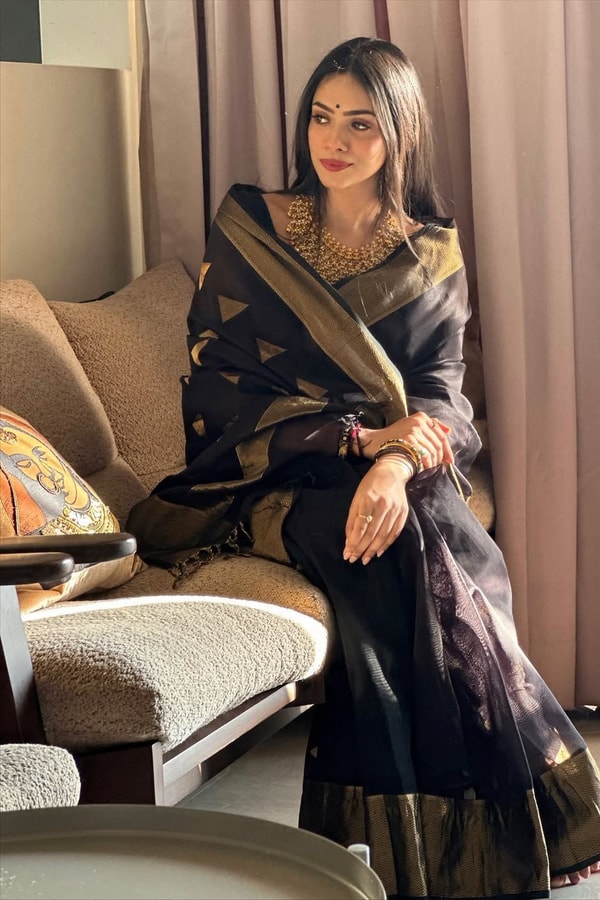 Black Saree with Antique Gold Zari Border, Small Buttis and Sheer Tissue-Look Pallu  in Surat
