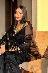 Black Saree with Antique Gold Zari Border, Small Buttis and Sheer Tissue-Look Pallu  in Surat
