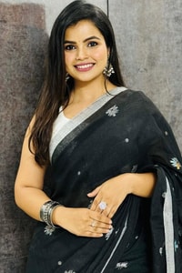 Black Saree with Silver Star Buttis and Silver Stripe Border for Minimal Festive Style  in Surat