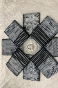 Black Soft Lichi Silk Saree with Silver Zari Geometric Weave and Jacquard Pallu  in Surat