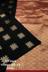 Black Vintage-Look Banarasi Soft Silk Saree with Gold Zari Buttas and Rust Zari Pallu  in Surat