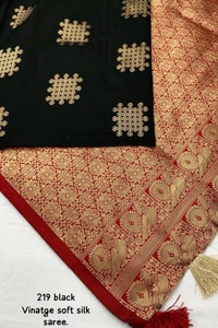 Black Vintage-Look Banarasi Soft Silk Saree with Gold Zari Buttas and Rust Zari Pallu  in Surat