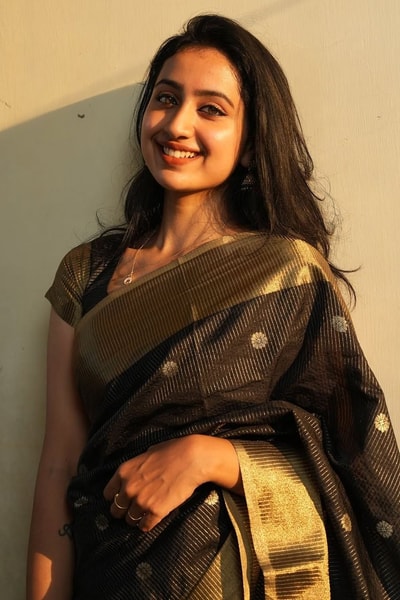 Black and Antique Gold Banarasi Soft Silk Saree with Polka Buttis and Broad Zari Border in Surat