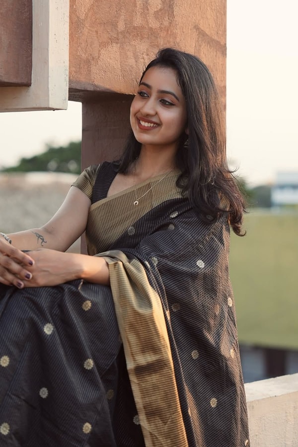 Black and Antique Gold Banarasi Soft Silk Saree with Polka Buttis and Broad Zari Border  in Surat