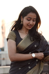 Black and Antique Gold Banarasi Soft Silk Saree with Polka Buttis and Broad Zari Border  in Surat