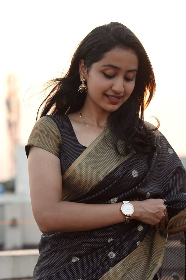 Black and Antique Gold Banarasi Soft Silk Saree with Polka Buttis and Broad Zari Border  in Surat
