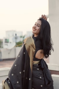 Black and Antique Gold Banarasi Soft Silk Saree with Polka Buttis and Broad Zari Border  in Surat