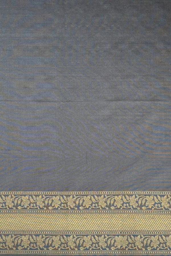 Black and Grey Banarasi Soft Silk Saree with All-Over Antique Gold Zari Jaal  in Surat