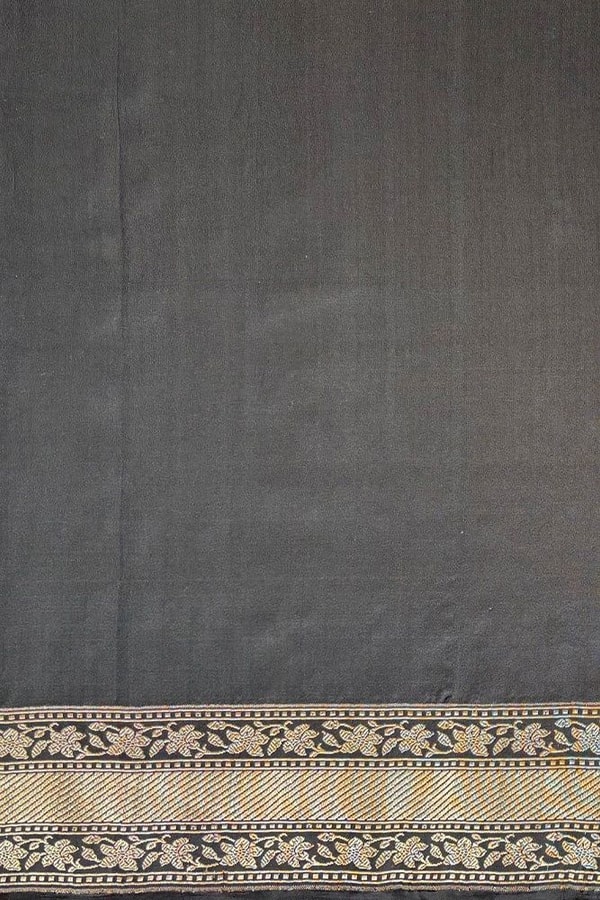 Black and Grey Banarasi Soft Silk Saree with All-Over Antique Gold Zari Jaal  in Surat