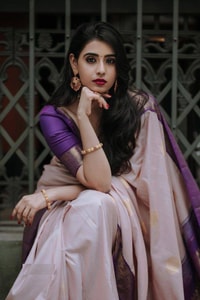 Blush Pink Banarasi Soft Silk Saree with Contrast Purple Zari Border and Pallu  in Surat