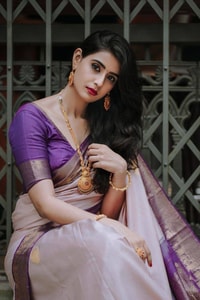 Blush Pink Banarasi Soft Silk Saree with Contrast Purple Zari Border and Pallu  in Surat