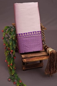 Blush Pink Banarasi Soft Silk Saree with Contrast Purple Zari Border and Pallu  in Surat