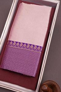 Blush Pink Banarasi Soft Silk Saree with Contrast Purple Zari Border and Pallu  in Surat