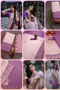 Blush Pink Banarasi Soft Silk Saree with Contrast Purple Zari Border and Pallu  in Surat