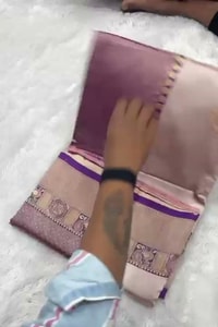 Blush Pink Banarasi Soft Silk Saree with Contrast Purple Zari Border and Pallu  in Surat video 1