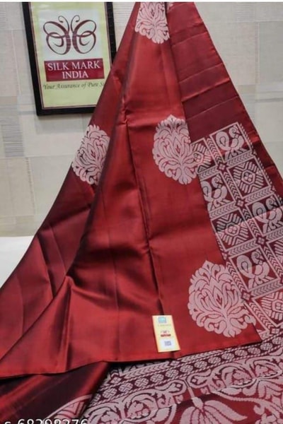 Bold Silver Zari Floral Medallion Banarasi Soft Silk Saree in Seven Rich Shades in Surat