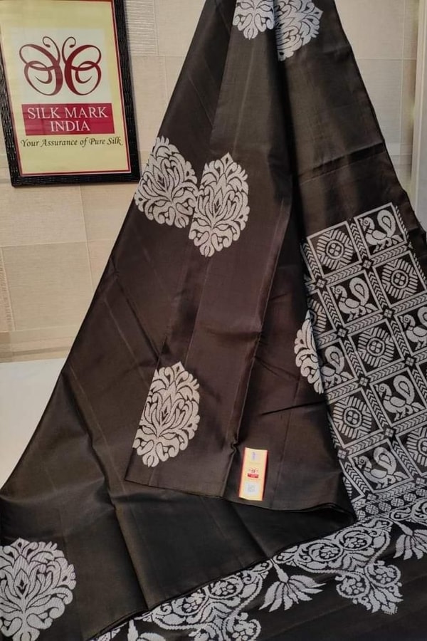 Bold Silver Zari Floral Medallion Banarasi Soft Silk Saree in Seven Rich Shades  in Surat