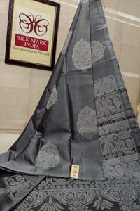 Bold Silver Zari Floral Medallion Banarasi Soft Silk Saree in Seven Rich Shades  in Surat