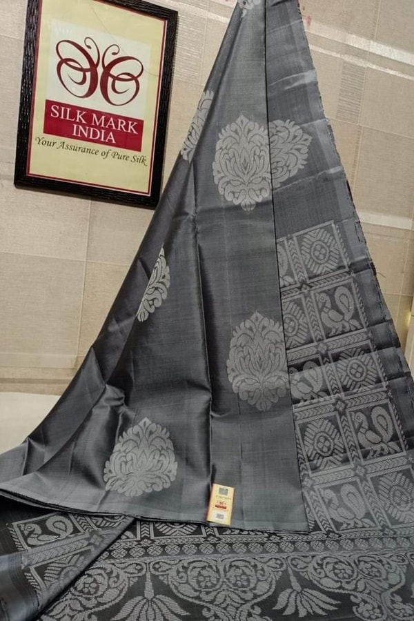 Bold Silver Zari Floral Medallion Banarasi Soft Silk Saree in Seven Rich Shades  in Surat