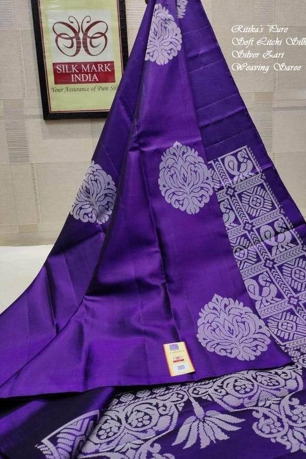 Bold Silver Zari Floral Medallion Banarasi Soft Silk Saree in Seven Rich Shades  in Surat