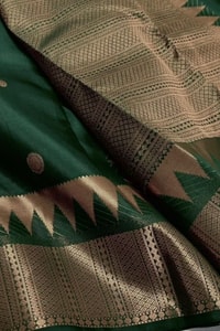 Bottle Green Banarasi Soft Silk Saree with Copper Zari Buttas and Temple Spike Border  in Surat