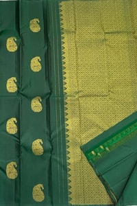 Bottle Green Banarasi Soft Silk Saree with Gold Mango Buttas and Zari Woven Pallu  in Surat